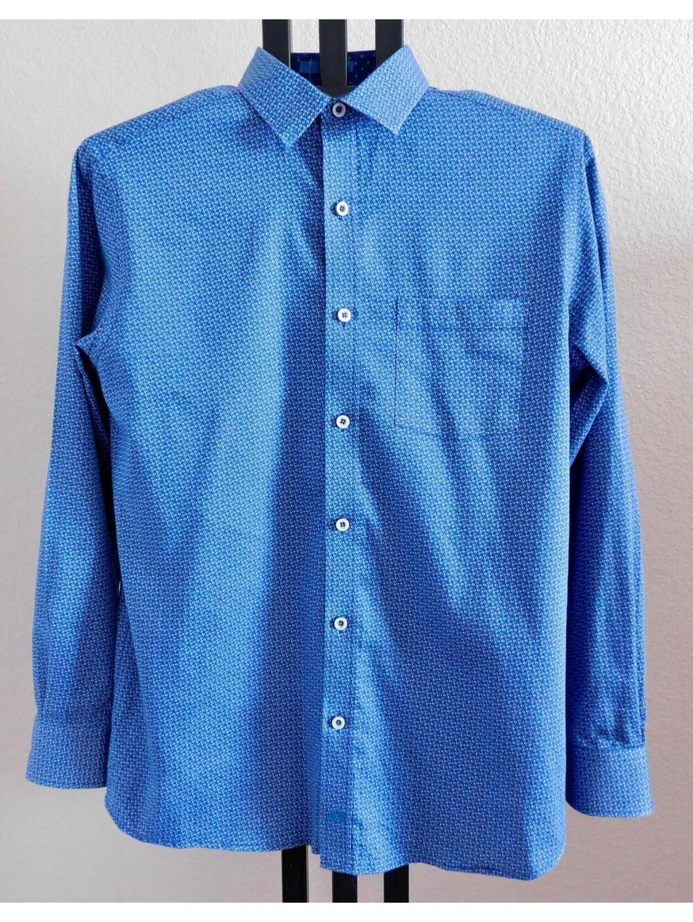 Johnston & Murphy Shirt Mens Size M Blue Geometric 100% Cotton Button Front